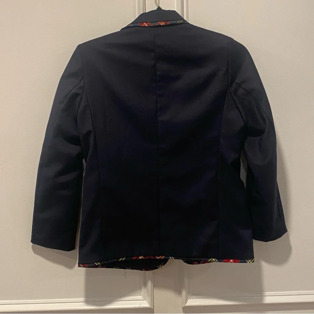 Wengeao Navy Blue‎ Boys Blazer Jacket Size 150 Plaid Trim Gold Buttons